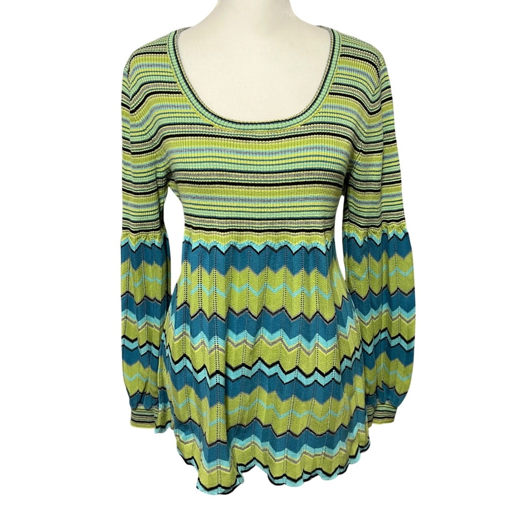 Style & Co Y2K Peasant Babydoll Indie Striped Green Blue Juniors Top Size‎ XL